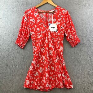 New Rixo for Target Red Daisy Floral Print Mini Dress V Neck 3/4 Sleeve - Size 0